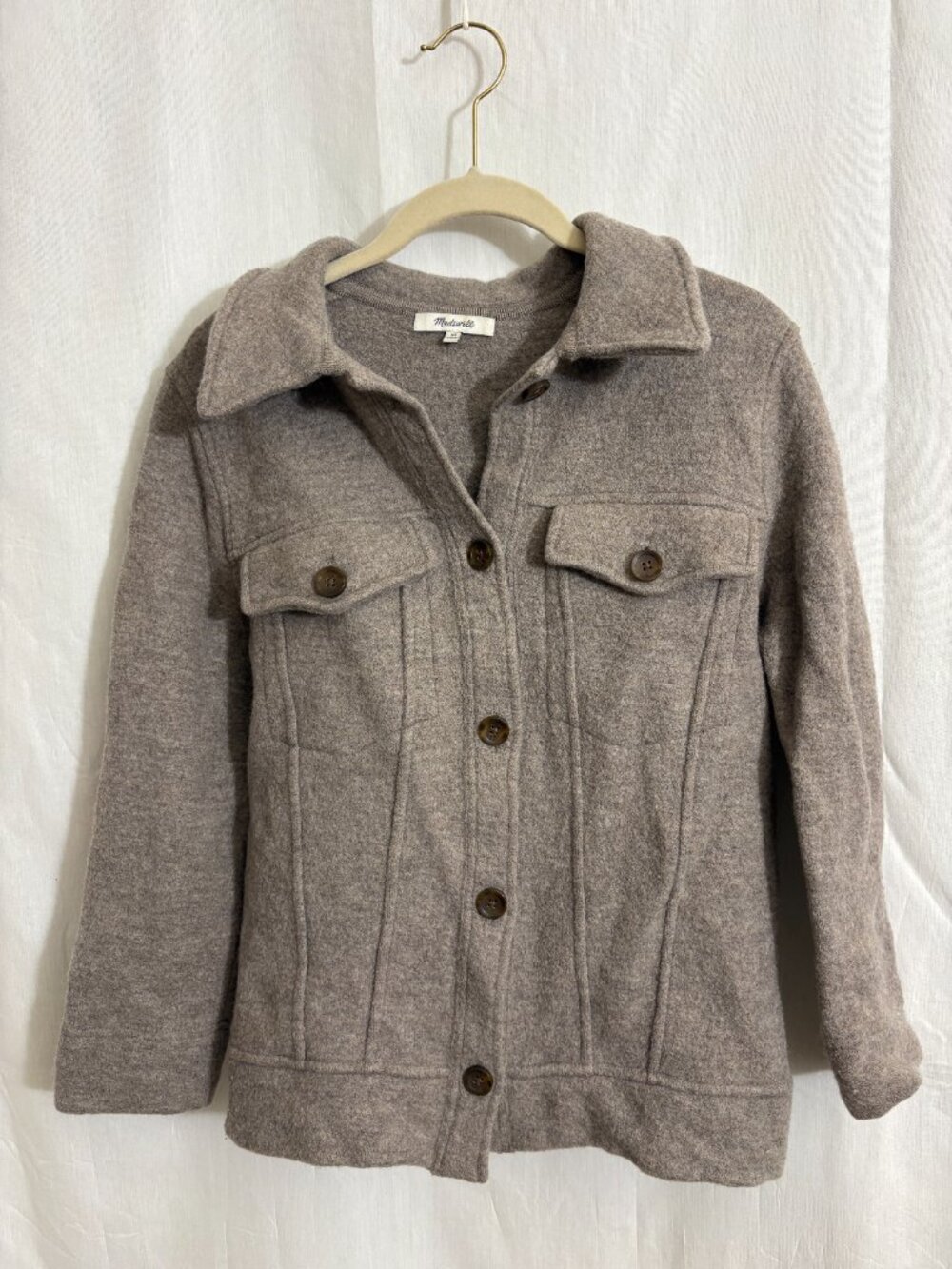 Madewell Boiled Wool Bridgman Sweater Jacket Heather Mink Merino Wool XS - Picture 2 of 6